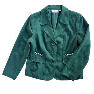 Studio Works Women's 10 Green Faux Suede Equestrian Buckle Pockets Blazer Jacket
